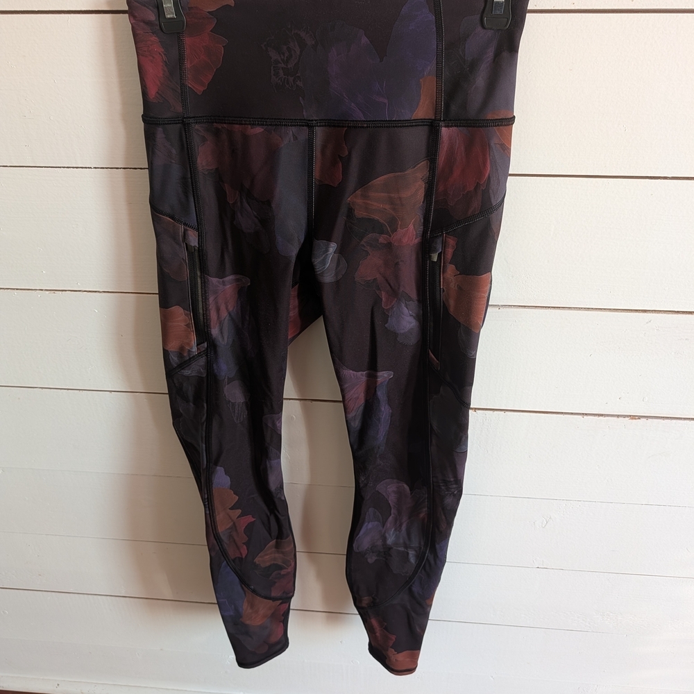 Athleta Black and Purple Floral Leggings